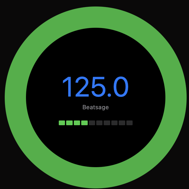 The BeatSage dial reading 125.0 BPM with its beat-phase indicator